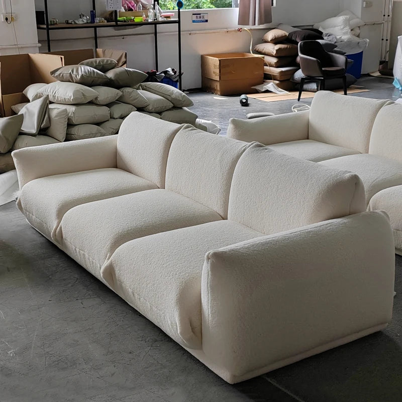 Modern Design Home Furniture Bread Shape White Teddy Boucle 3 Seat Sofa Set Sectional Couch Velvet Fabric Living Room Sofa