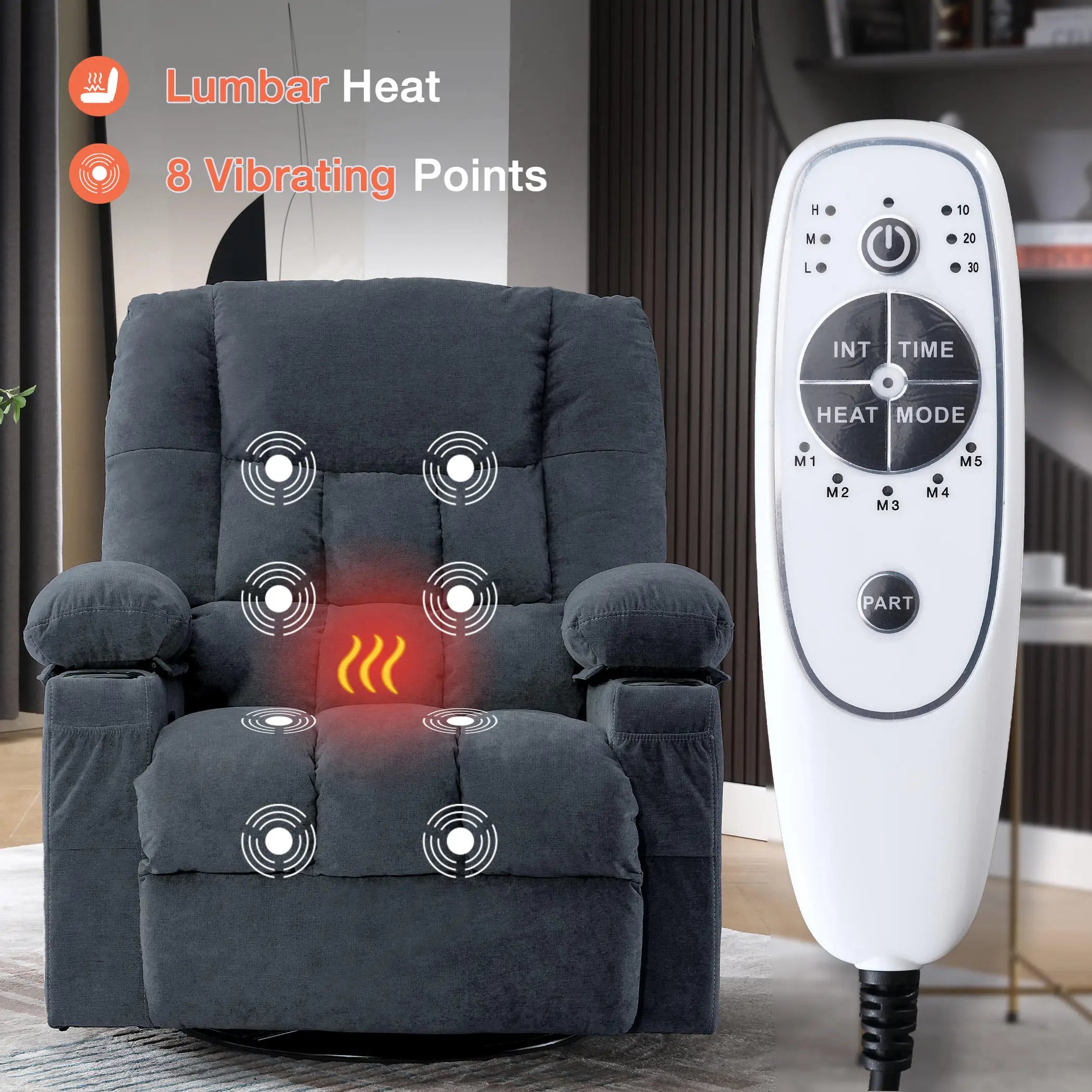350 Pound Swivel 360° Rocking Massage Heating Recliner Sofa Chair in Anji Rocking Reclining Chair for Adults