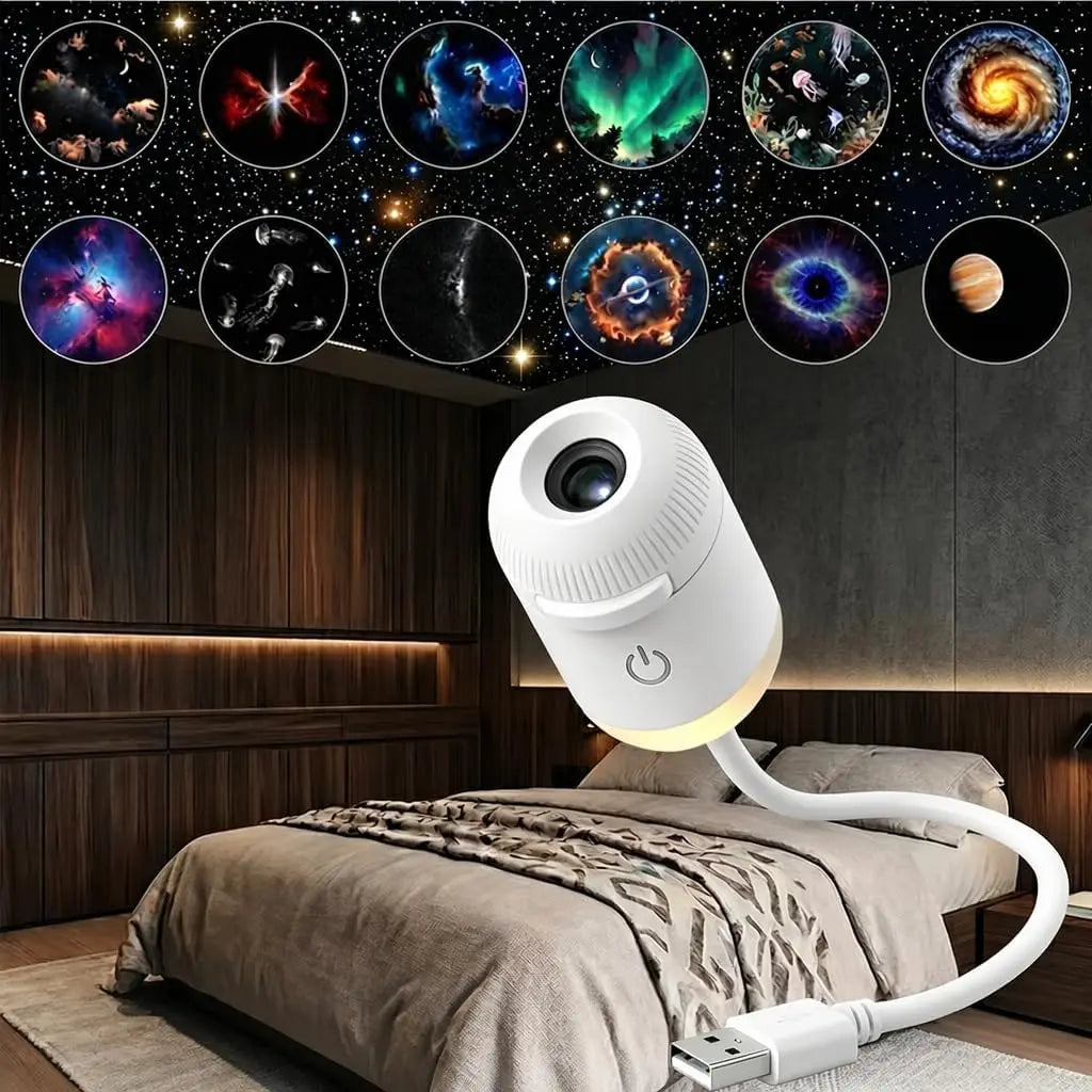 USB Starry Sky Projector Night Light 360° Bendable HD Galaxy Moon Planet Projection Lamp Plug Play Car Bedroom Projector Lamp