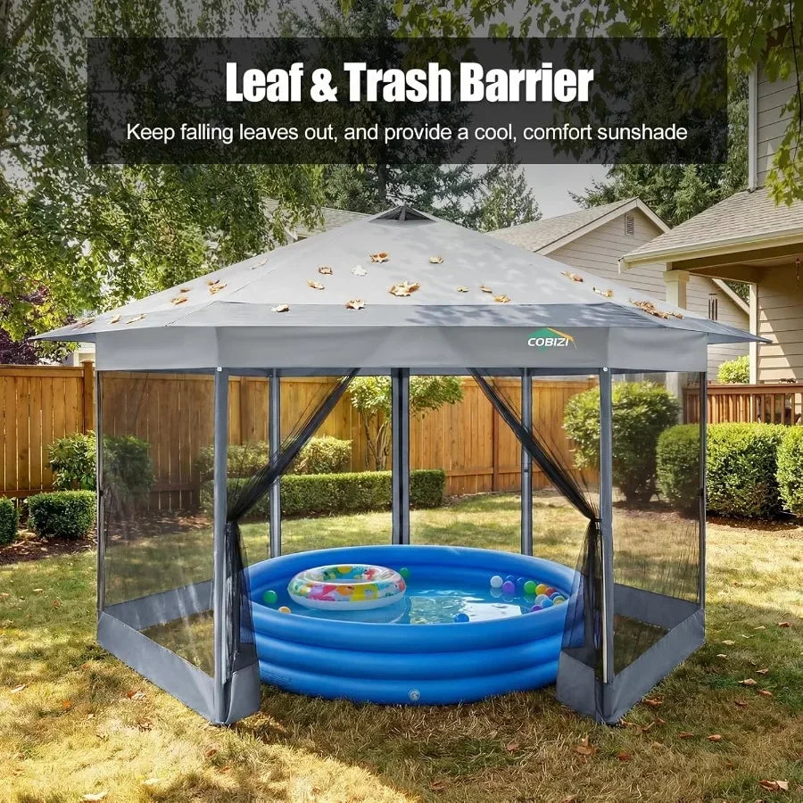 16x16 Pop Up Gazebo with Mosquito Netting, Hexagonal Screened Canopy