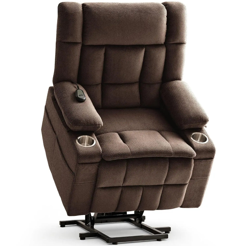 Power Lift Recliner with Massage & Heat, Electric Chair with Cup Holders & Pockets for Living Room, Brown, Customized