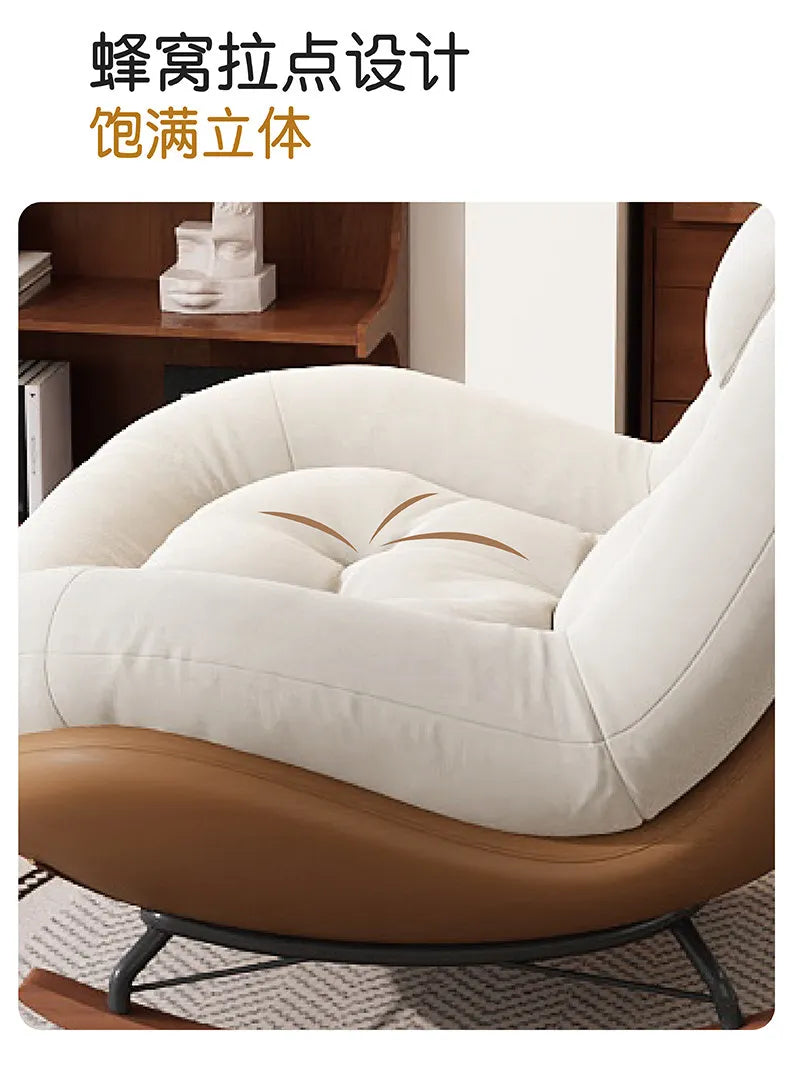 Cozy Button Tufted Rocking Leisure Chair, Curved Wrap-around Chenille Padded Single Recliner Sofa Chair With Wooden Rocking