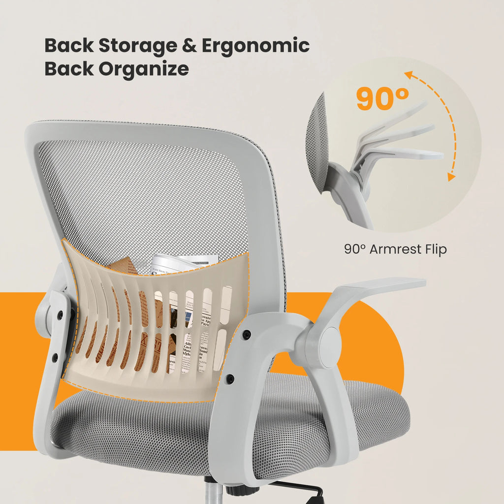 MCQ Ergonomic Mid Back Flip-up Armrest Office Desk Chair with Lumbar Support Height Adjustable 360° Swivel Computer Gaming Chair
