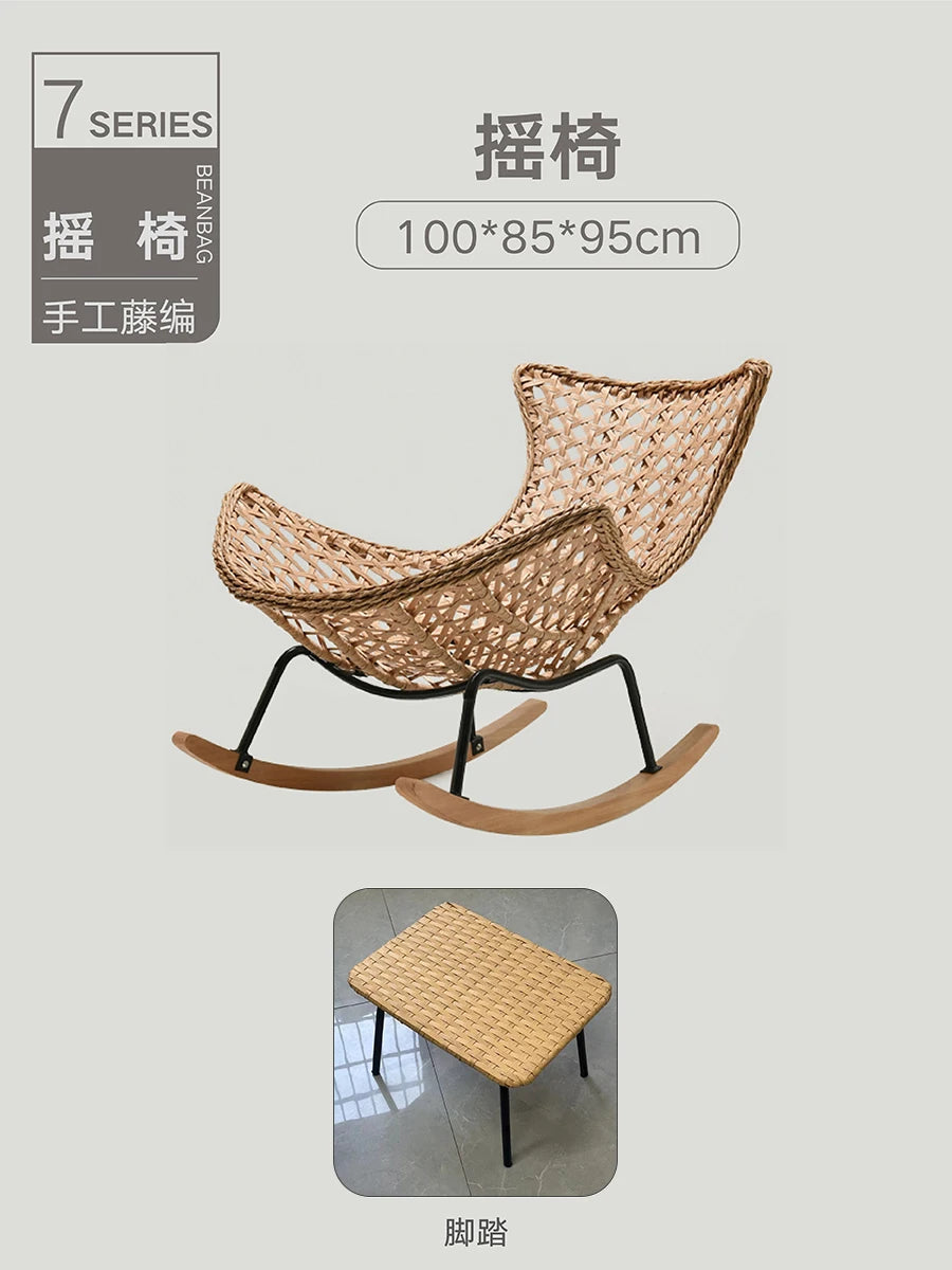 Rattan Rocking Chair for Sleeping Single Recliner Lounge Chair for Living Room Patio Outdoor Relaxing Seat Natural Wicker Rocker