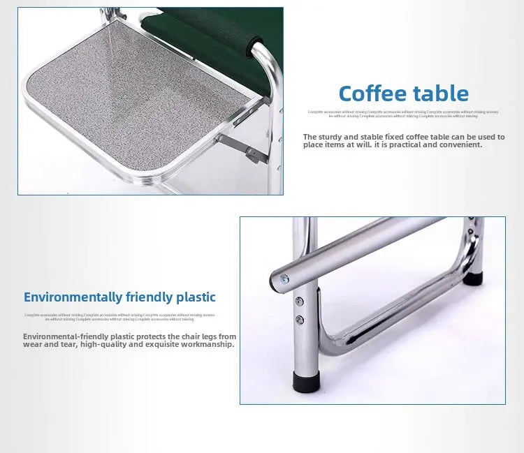 Aluminum Alloy Director’s Chair with Side Table, Portable Folding Fishing Stool, Relaxing Laptop Desk, Outdoor Picnic Gear
