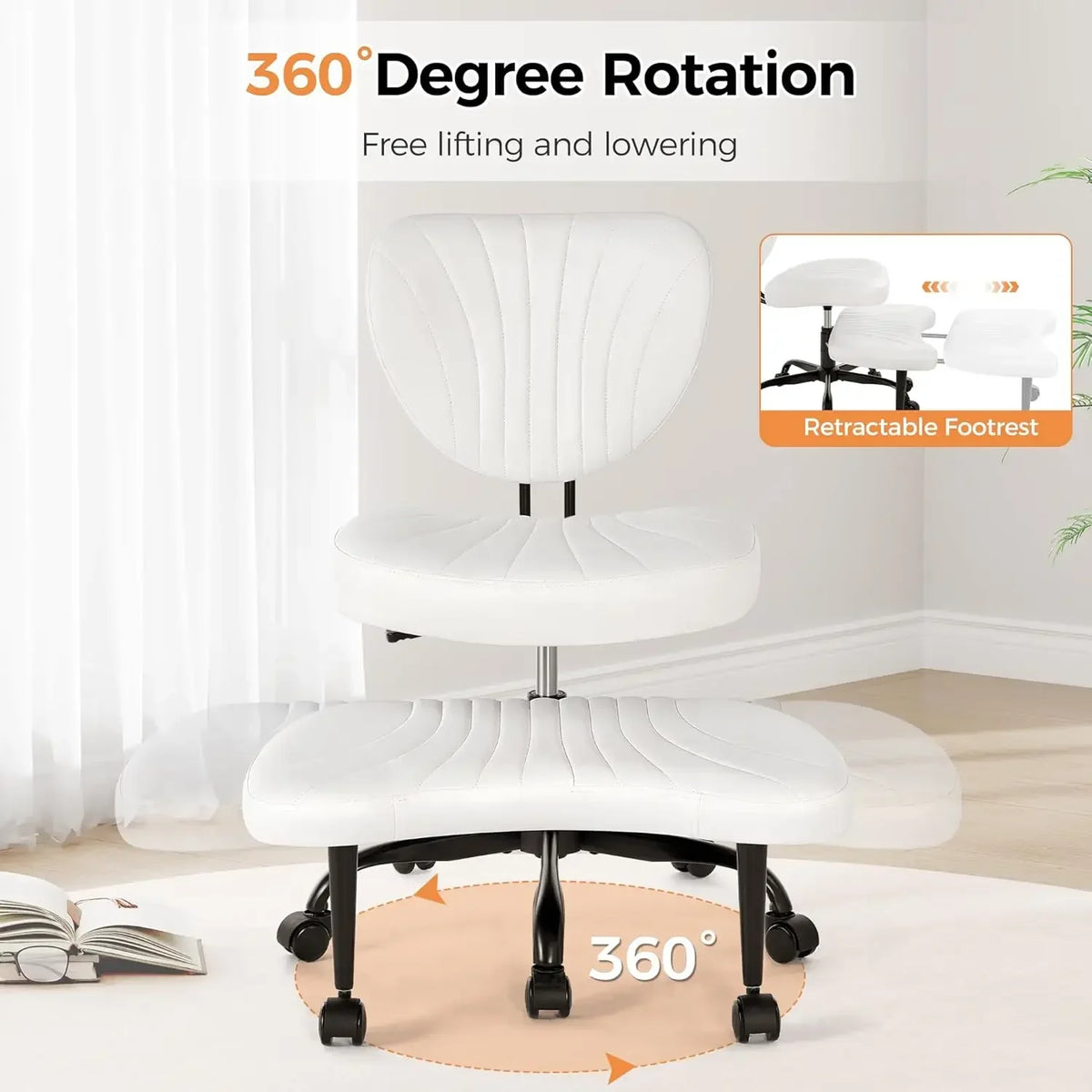 White Cross Legged Ergonomic Criss Cross Chair With Wheels 360 Swivel Height Adjustable Meditation Yoga ADHD Wide Kneeling Lumba