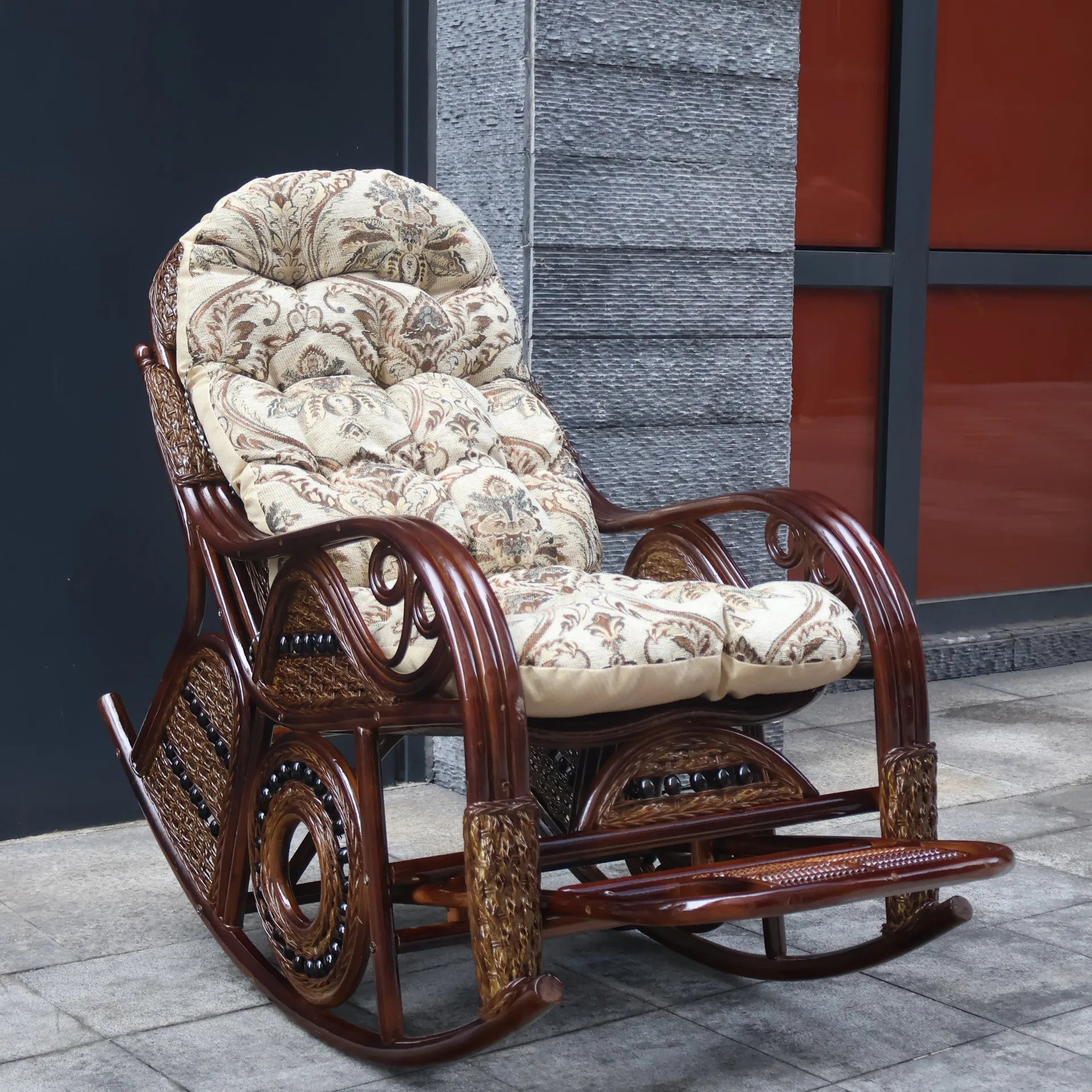 Leisure Lazy Rocking Chair Pastoral Rattan Natural Rattan Homestay Rocking Chair