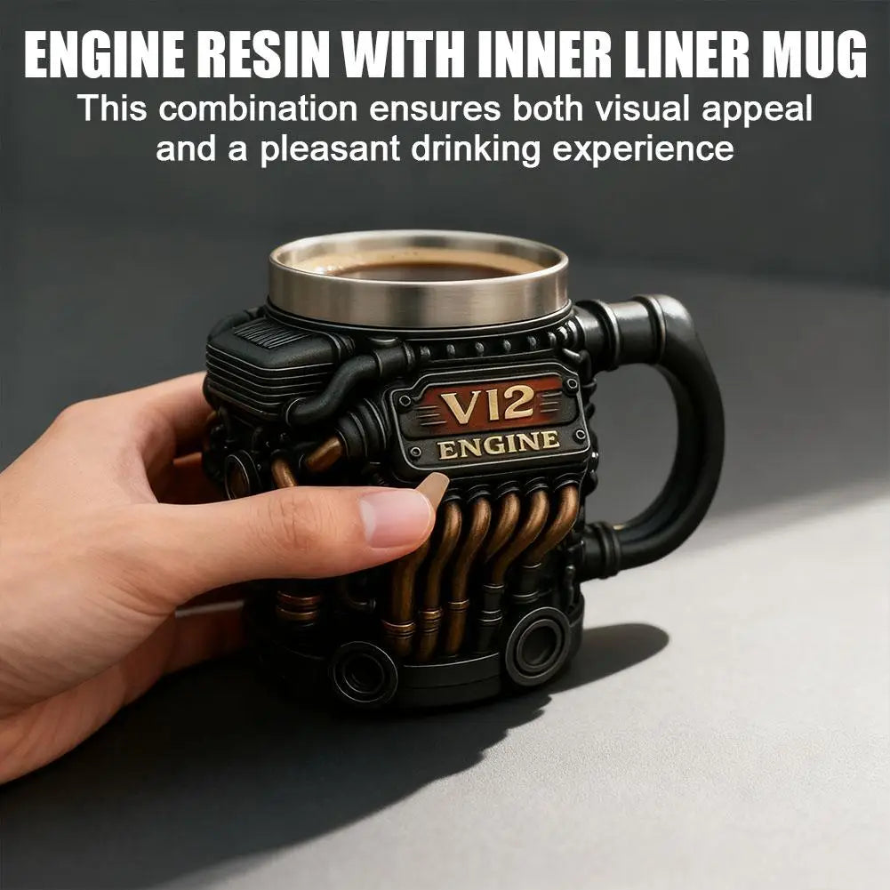 V6 V8 V12 Vintage Engine Coffee Cup Insulation Water Mug for Car Enthusiasts Mechanics Engineers Fathers Men Boyfriends Gifts