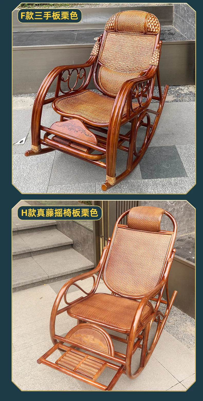 Home Balcony Leisure True Vine Elderly Rocking Chair Reliable Back Braided Rattan Chair Living Room