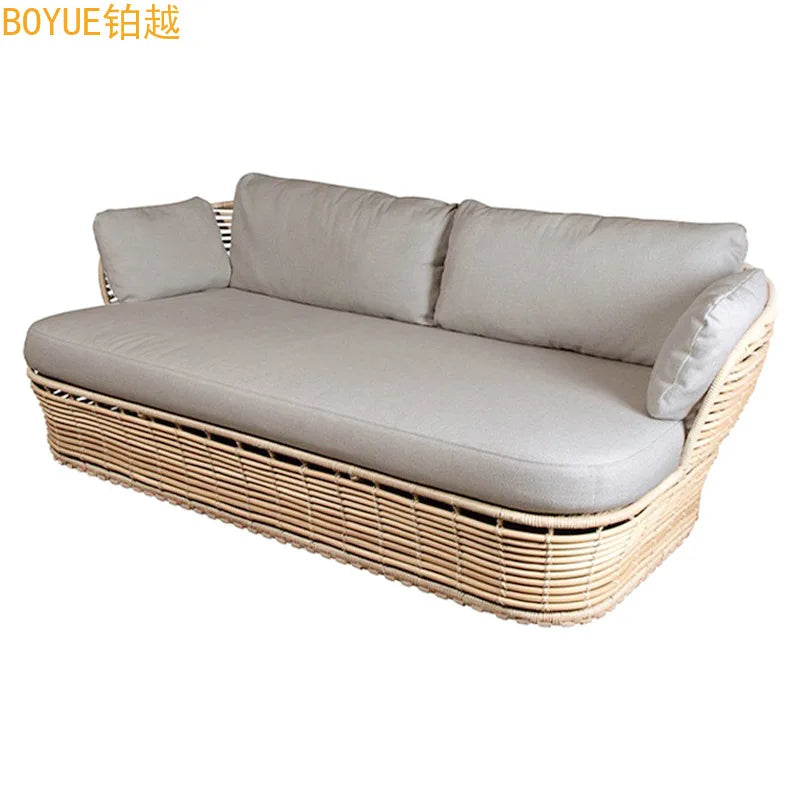 Outdoor faux rattan woven sofa combination, courtyard garden, waterproof and sunproof outdoor balcony lounge bed rattan chair fu