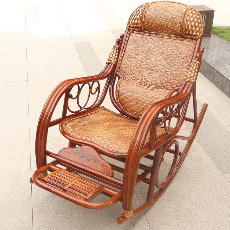 Balcony elderly rattan chair household large medium new Chinese real rattan recliner