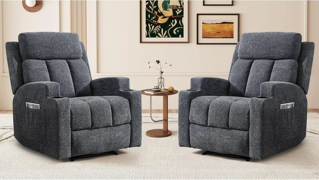 CANMOV Manual Recliner Chair with Massage and Heat,Breathable Leather Recliner Chair with Armrest and Backrest