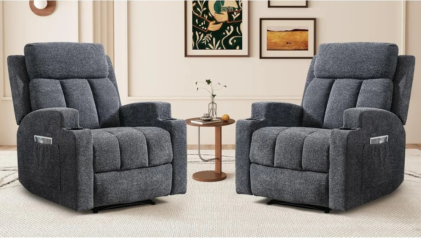 CANMOV Manual Recliner Chair with Massage and Heat,Breathable Leather Recliner Chair with Armrest and Backrest