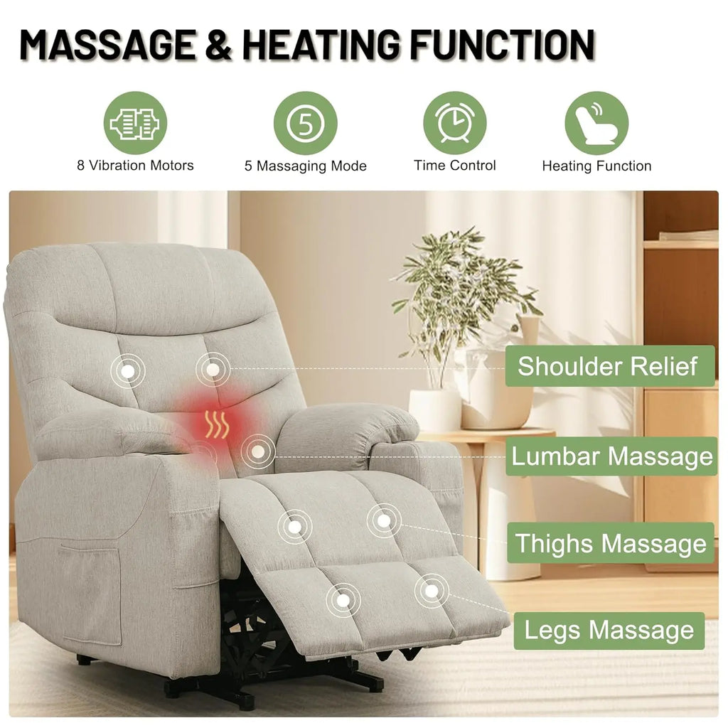 Power Recliner Chair with Massage and Heating, Electric Recliner Chair for Elderly and Adults, Power Lift Recliner with Remote C