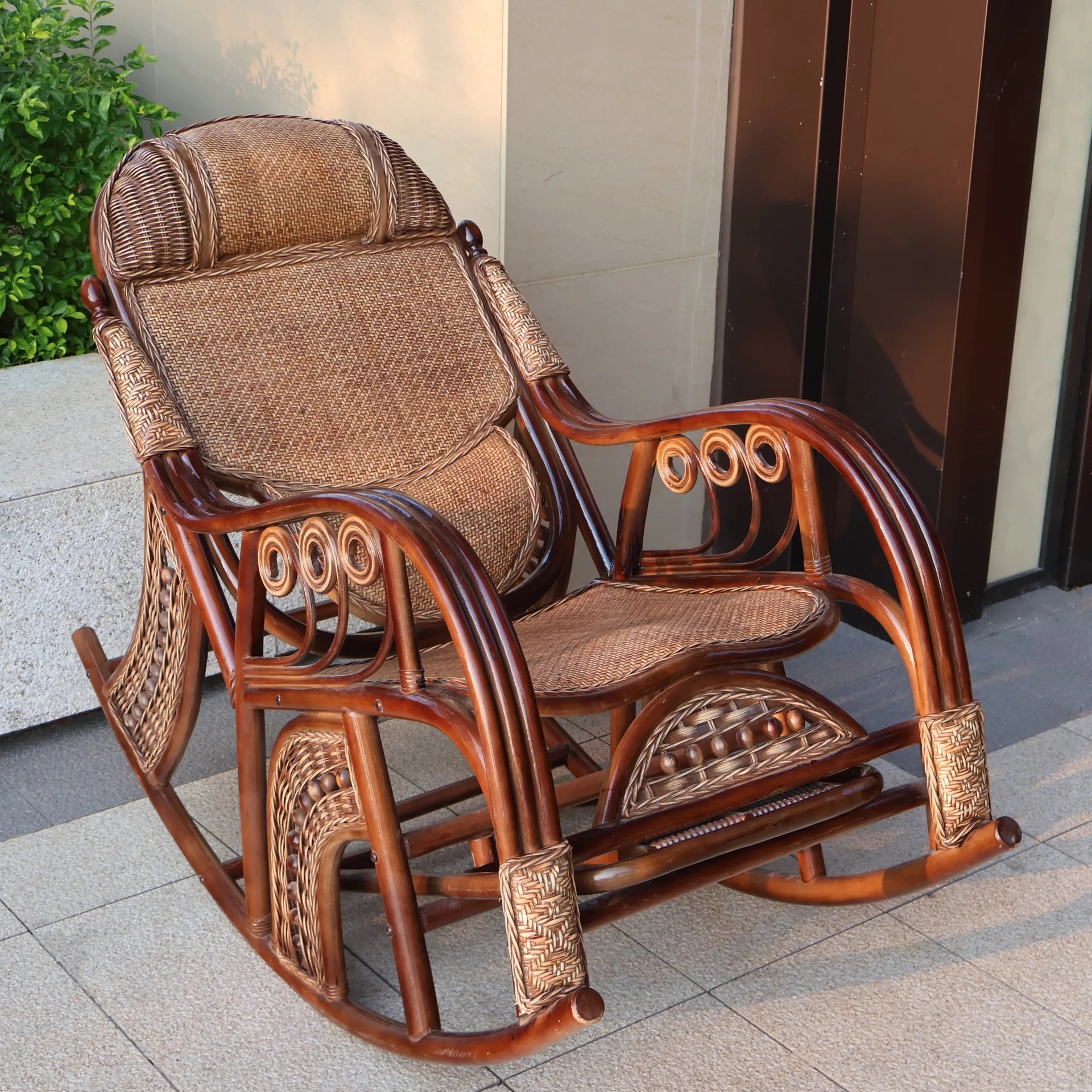 Natural rattan rocking chair elderly recliner balcony