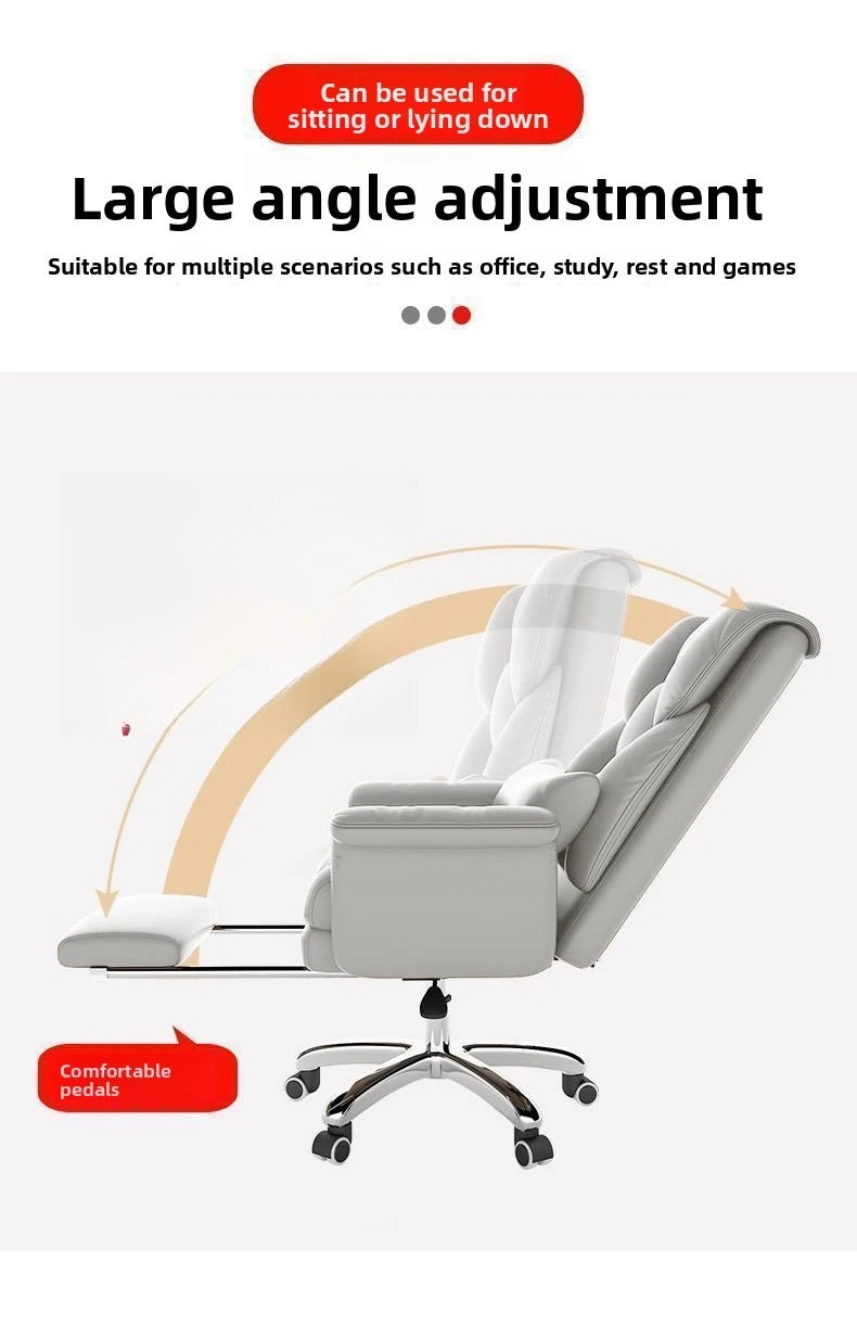 Executive Leather Office Chair Ergonomic Comfort Reclining Desk Chair for Home Workstations Full Backlift Adjustable Furniture