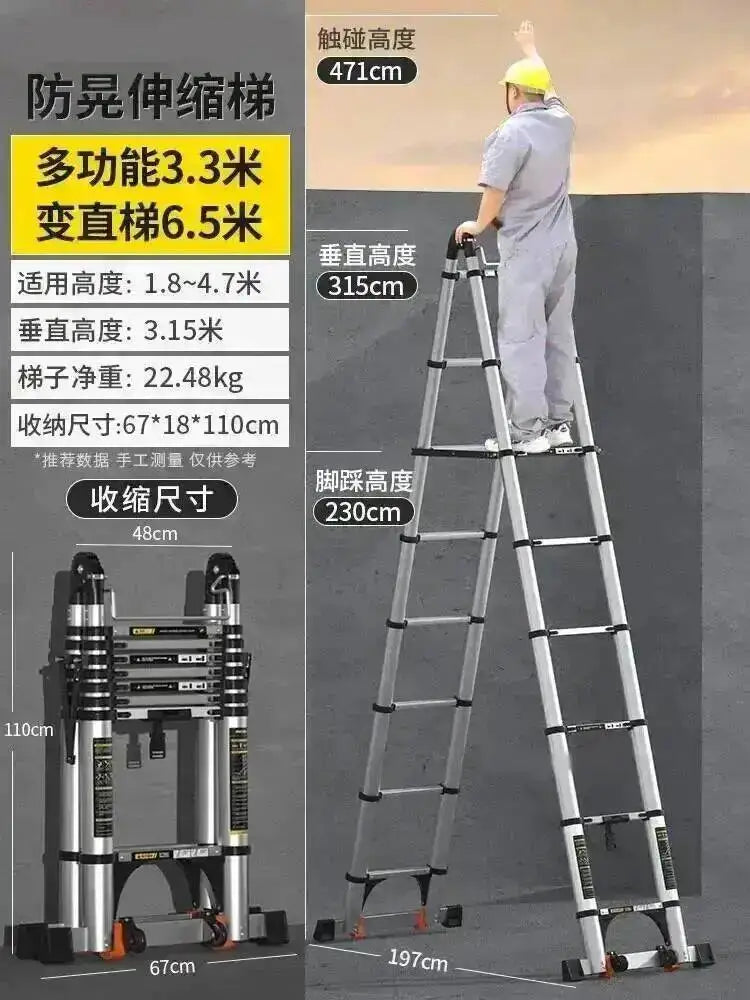 Engineering Multifunctional Aluminum Ladder Step Alloy Stools Home Folding Telescopic Ladder Portable Thick Herringbone Stairs