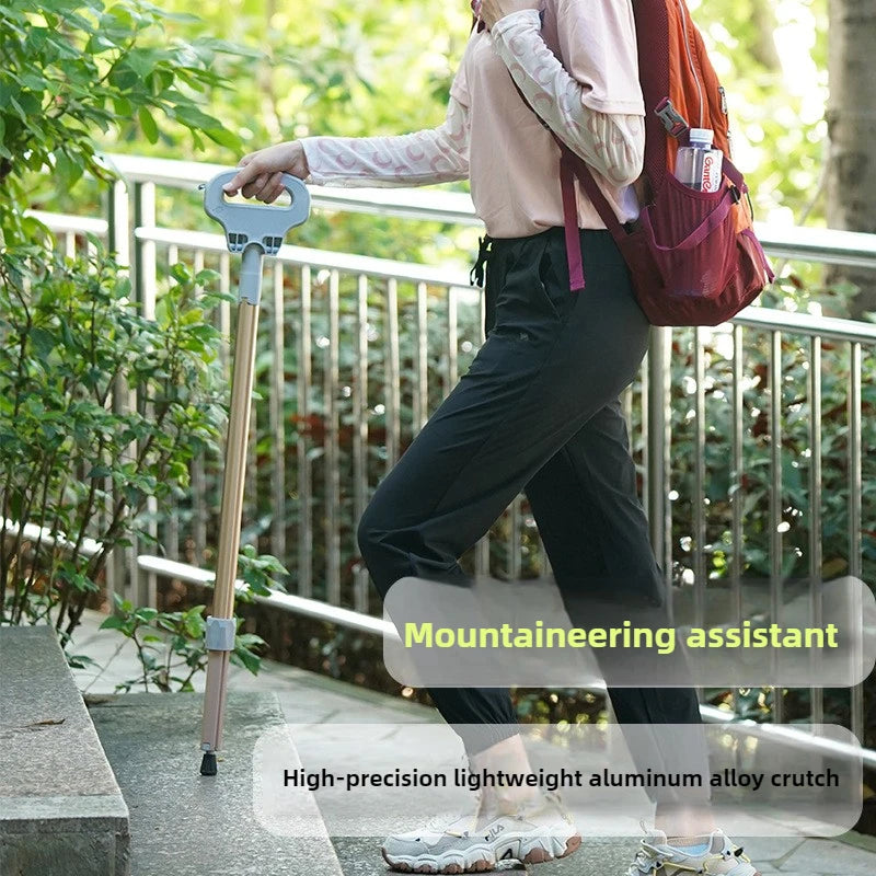 Aluminum Alloy Elderly Cane  Scratch-Resistant Multi-Function Hiking Stick  Foldable Walking Seat Adjustable Trekking Pole