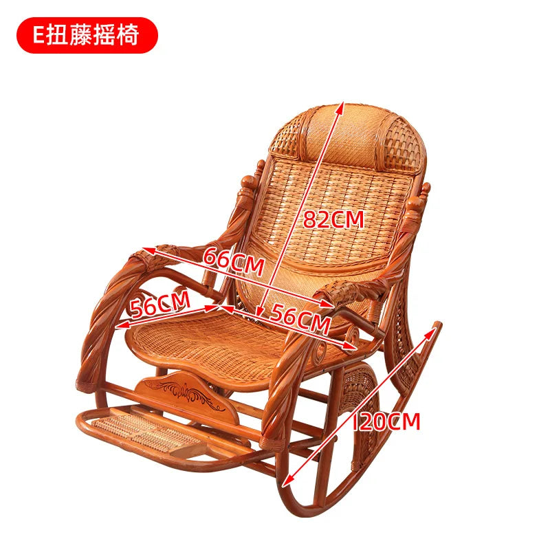 Home Balcony Leisure True Vine Elderly Rocking Chair Reliable Back Braided Rattan Chair Living Room