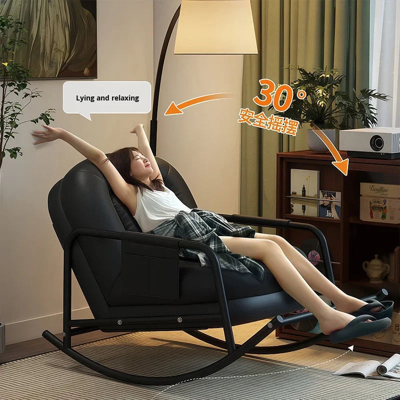 #@ Lazy Sofa Rocking Chair Household Adult Balcony Casual Living Room Single Rocker Vintage Style Recliner Lounge