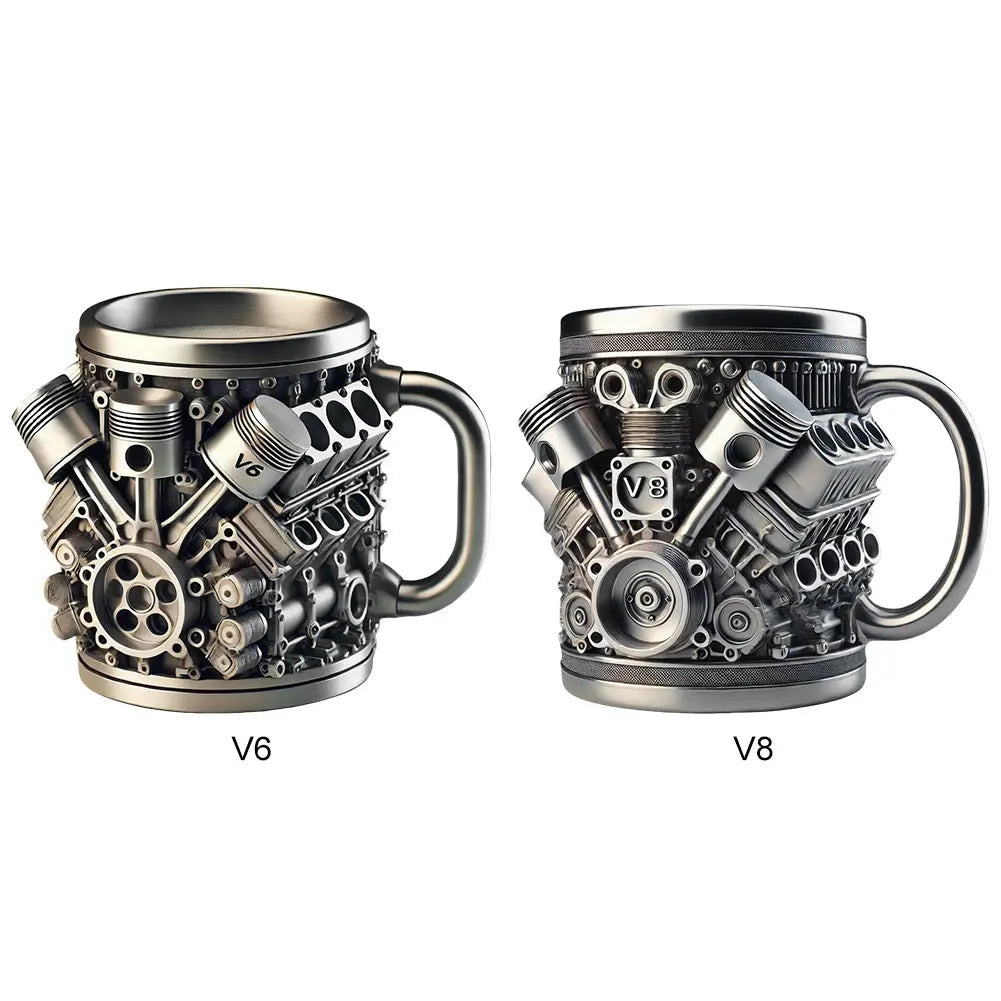 450ml Coffee Mug Handmade Engines Stainless Steel Large Capacity Coffee Cup Funny 3D V8 Engines Design Tea Cup For Car Lovers