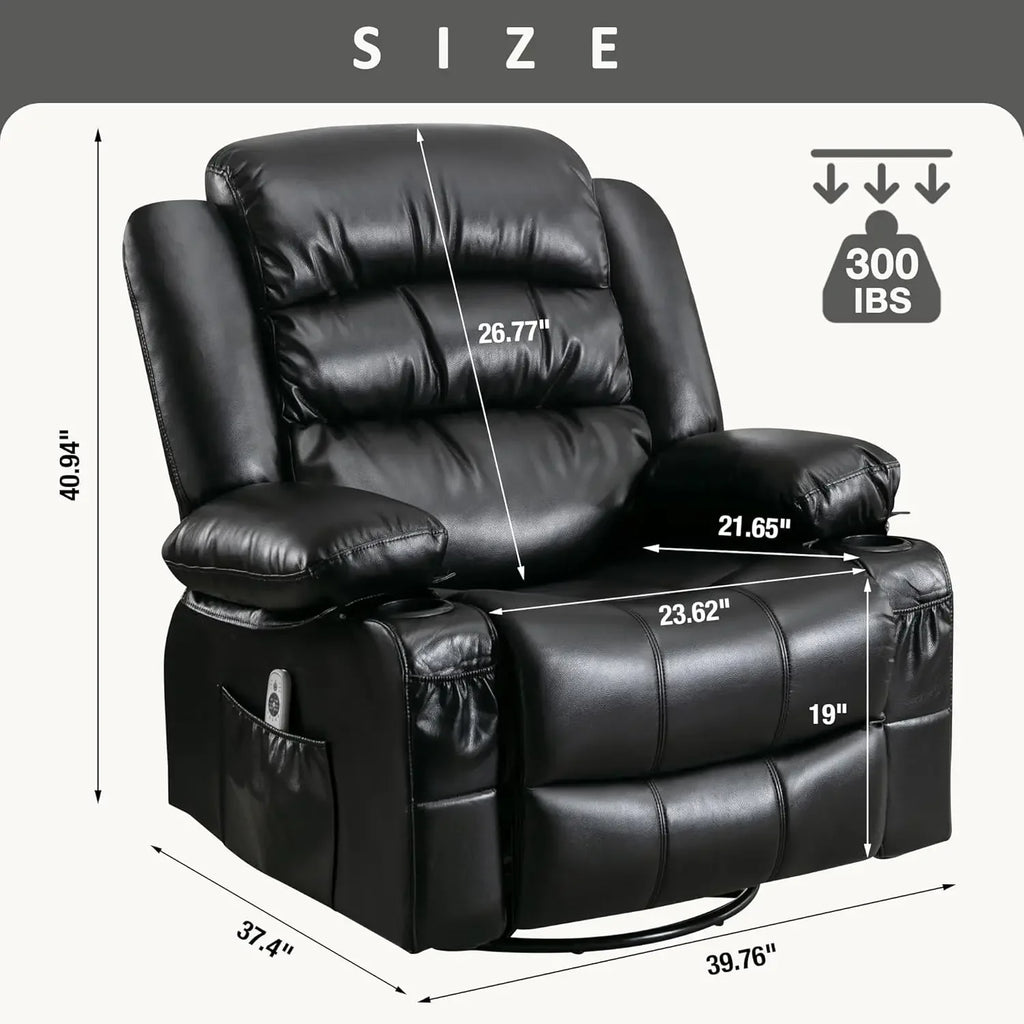 Oversized Massage Swivel Recliner Chair with Lumbar Heating  Rocker Recliner Single Sofa