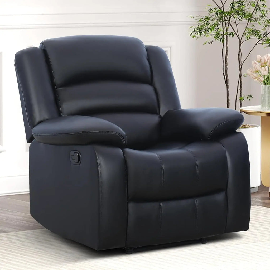 Manual Recliner Chair, Faux Leather Overstuffed Arm & Back Classic Single Sofa for Living Room & Bedroom, Black, Customized