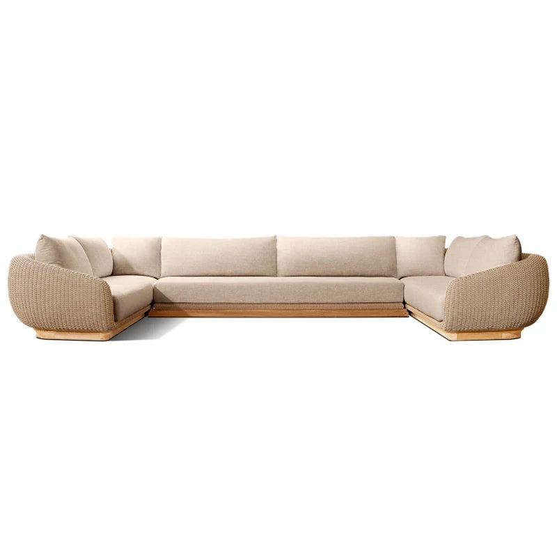 Luxury Rattan Outdoor Sofa Set Waterproof Garden Furniture Modern Villa Patio Couch Wicker Sectional Seating for Courtyard