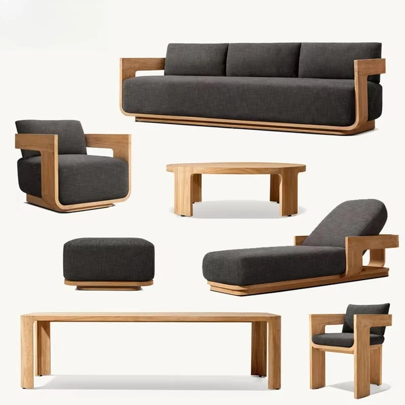 Teak Sofa Water Proof Linen Matira Customizable Colors Garden Sofa Set Teak Wood rh Outdoor Furniture Set