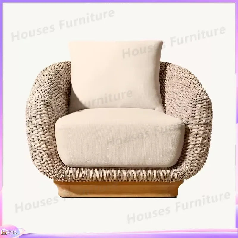 Luxury Rattan Outdoor Sofa Set Waterproof Garden Furniture Modern Villa Patio Couch Wicker Sectional Seating for Courtyard