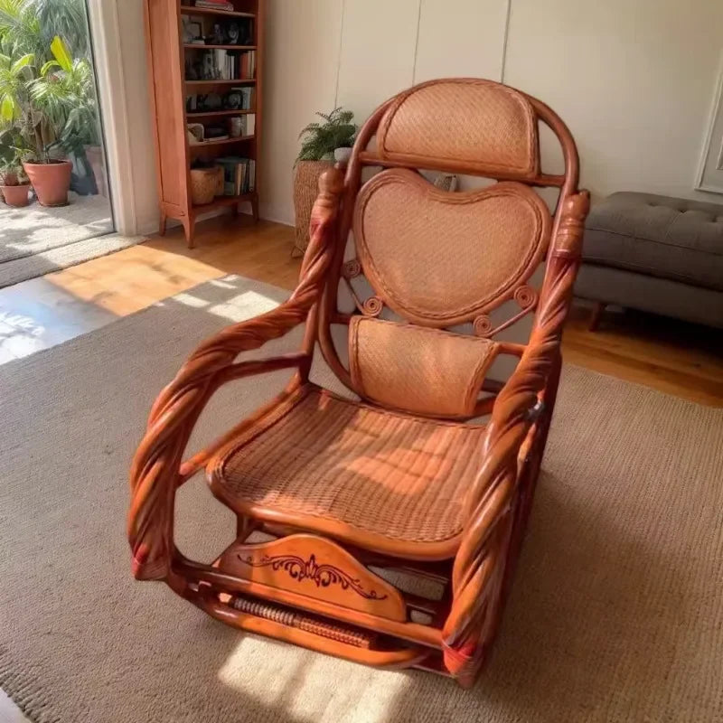 Rattan chair natural Indonesian real rattan rocking chair adult rocking recliner leisure home balcony rattan elderly carefree na
