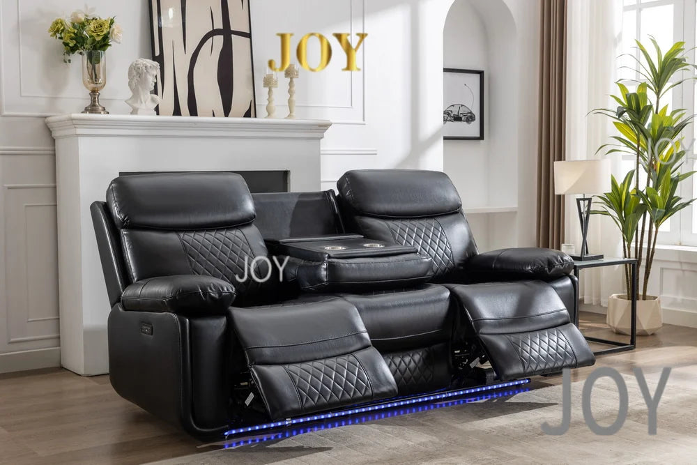 #￥Custom 3+2+1 Seat PU Leather Power Reclining Chair Smart Electrical Recliner Sofa Couch Set with Dropdown Table LED Cup Holder
