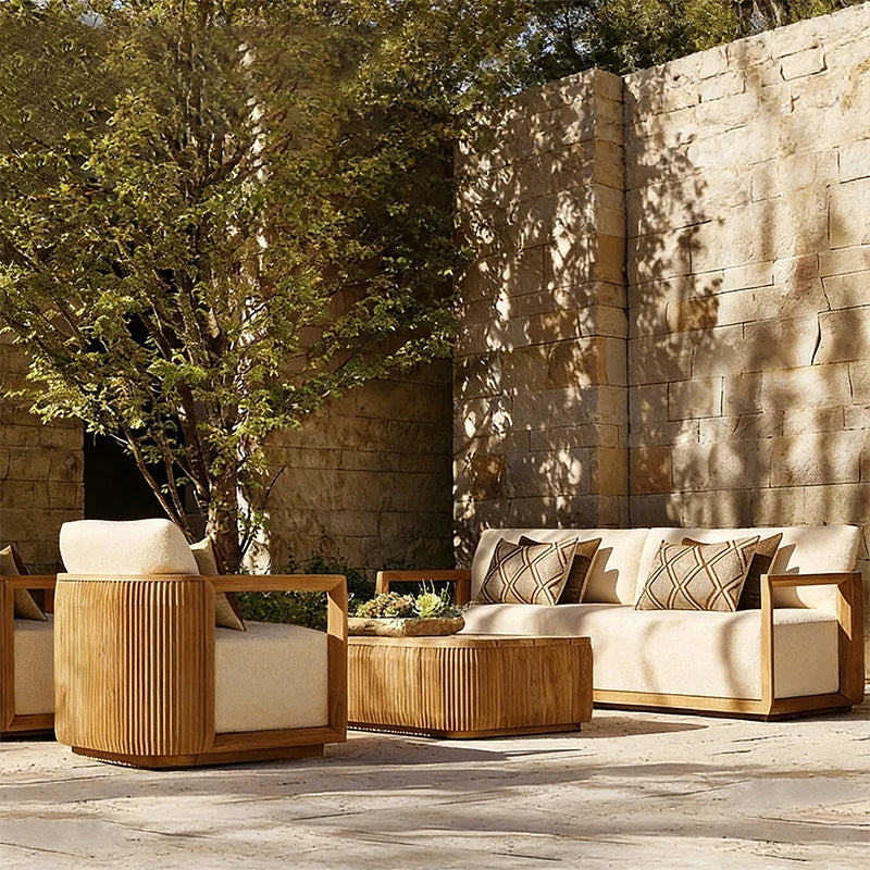 Outdoor Teak Sofa Courtyard Villa Garden Waterproof Sunscreen Outdoor Outdoor Balcony Hotel Homestay Leisure Furniture