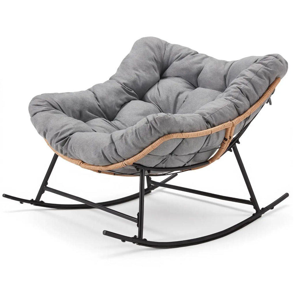 Thick Cushion Rattan Rocking Egg Chair with Straps for Patio Garden Balcony Lawn Backyard Living Room Bedroom 450lbs, Customized