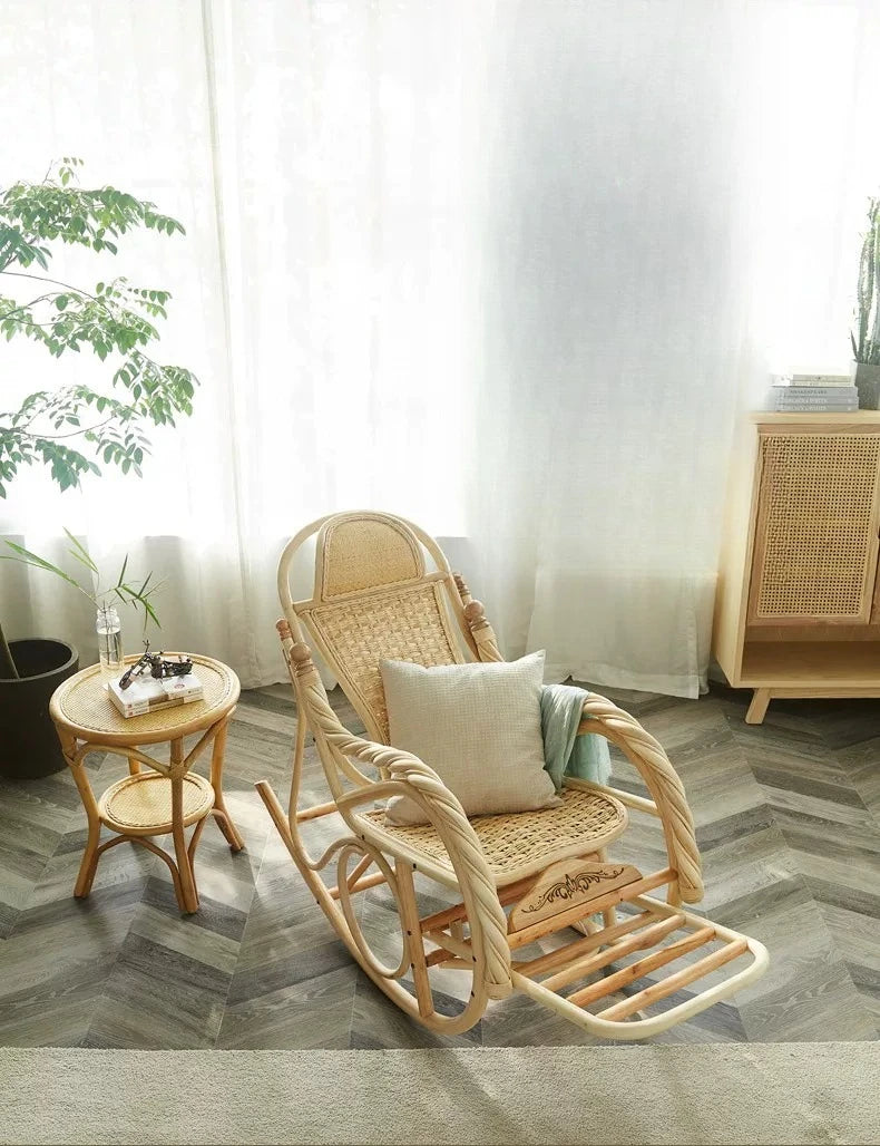 True rattan woven rocking chair design style elderly adult recliner household small apartment balcony leisure