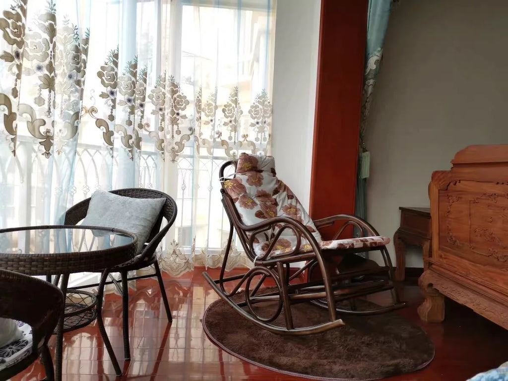 CZ Rocking Chair Hanging Basket Natural Real Rattan Plant Woven Relaxing Leisure Recliner