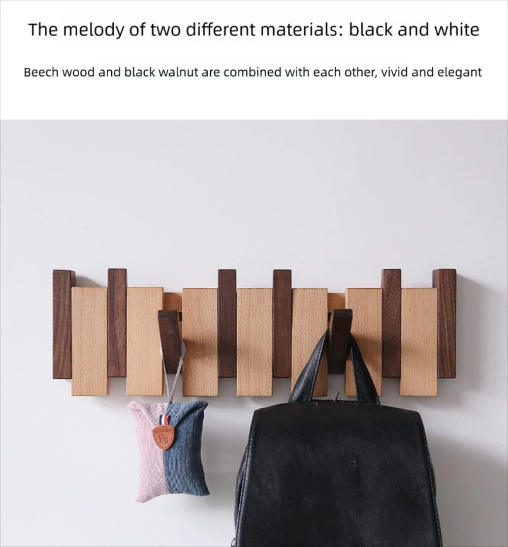 New Wall Mounted Wood Coat Racks with 8 Hooks Piano Key Shaped Entry Door Porch Hanging Hook Art Hats Organizer Keys