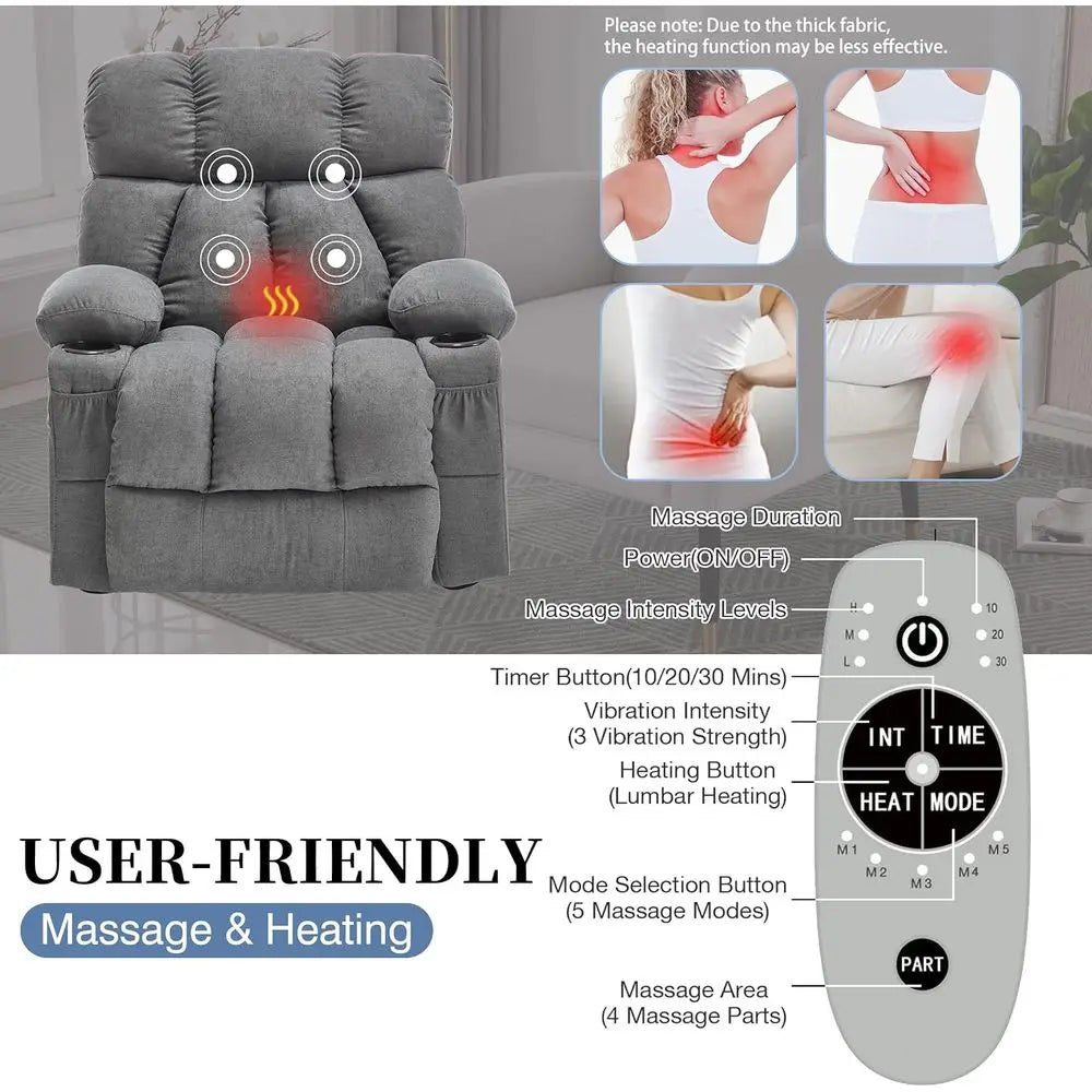 Massage Rocker Recliner Chair with Heat and Vibration Ergonomic Rocking Lounge Chair or Living Room Comy Overstued Recliner with