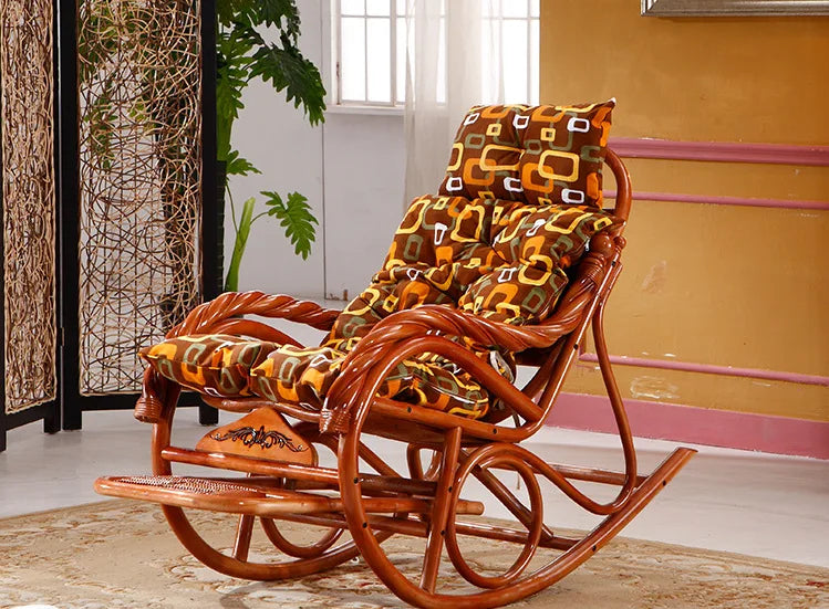 CZ Rocking Chair Hanging Basket Natural Real Rattan Plant Woven Relaxing Leisure Recliner
