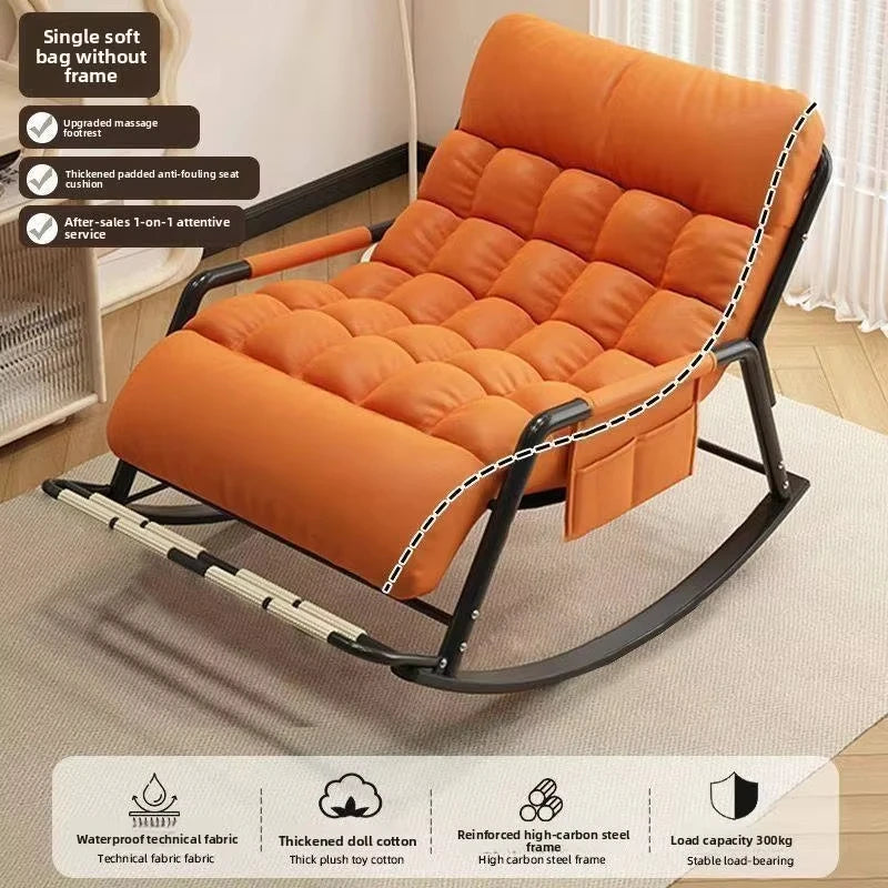 Lazy double folding rocking chair, adjustable 5 postures: adult home balcony leisure chair, made of technical fabrics