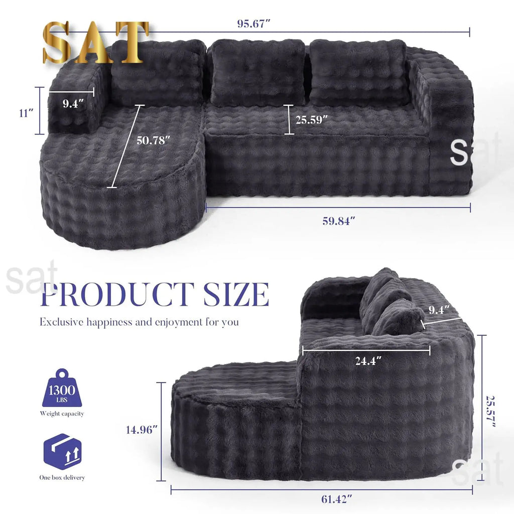 #96" Modular Sectional Sofa Oversized Chaise L Shape 3 Seat Living Room Apartment No Assembly, Customized