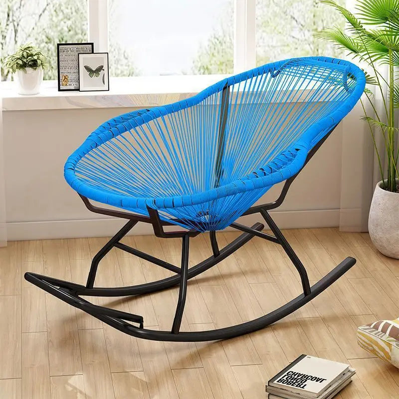Outdoor courtyard rainbow rocking chair household balcony rattan chair casual nap rocking recliner bold thickened rattan art bed