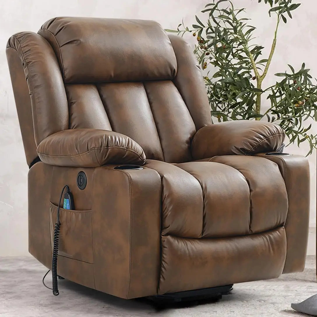 PARKOL Power Lift Recliner Chair for Elderly & Seniors, Breathable Leather Electric Recliner with Vibration Massage & Lumbar
