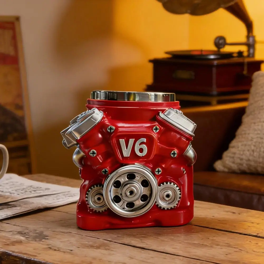 Retro V8 Engines Cup Personalized V6/V8 Coffee Mug Resin Crafts Perfect Gift for Car Lovers Mechanics Birthday Christmas