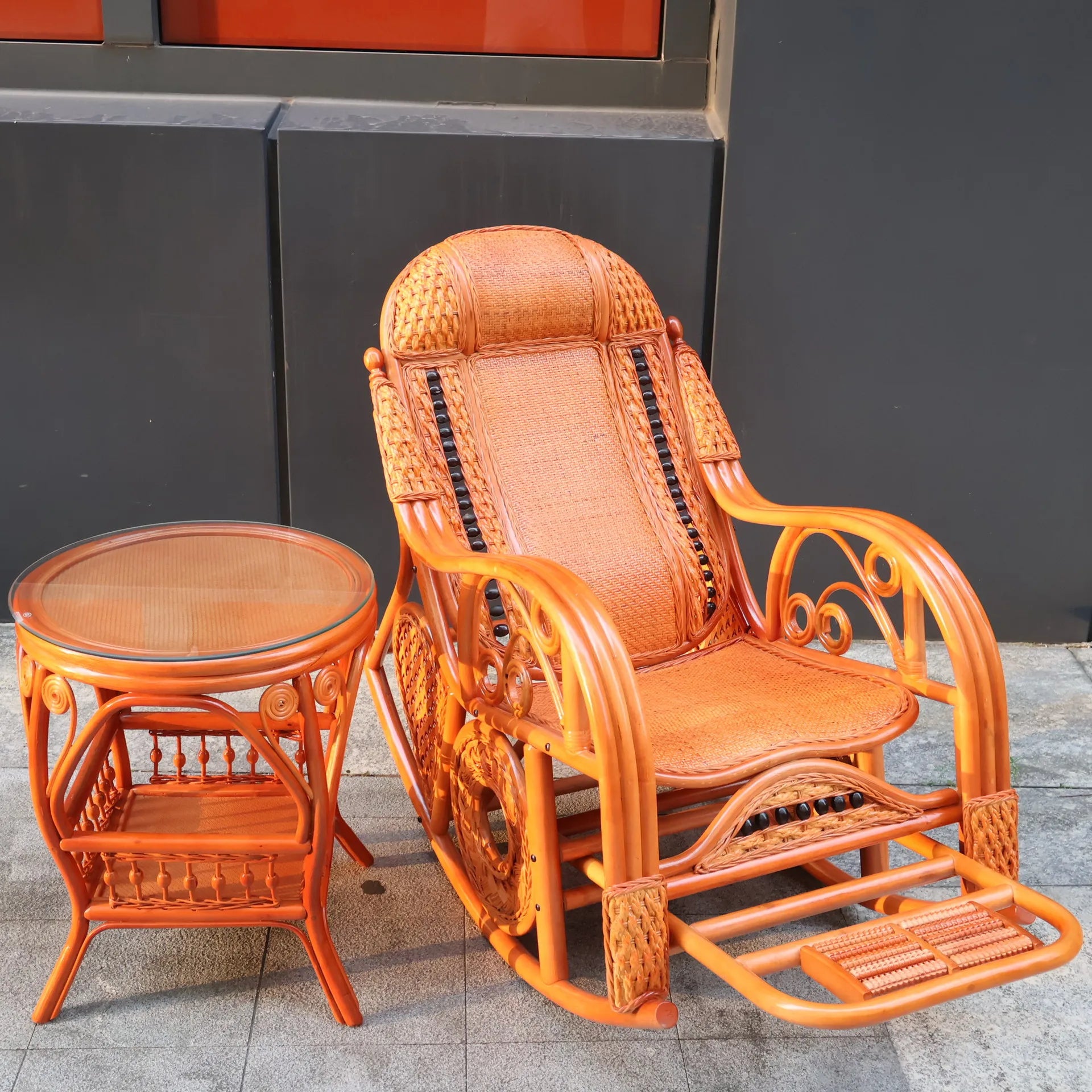 Natural rattan rocking chair sofa recliner lazy adult elderly chair living room