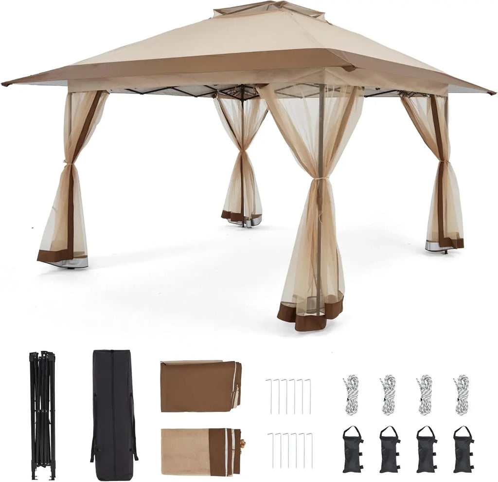11x11 Pop Up Gazebo with Mosquito Netting – Easy 1-Person Setup, Water-Resistant Backyard Canopy for Family Patio & Garden Use,K