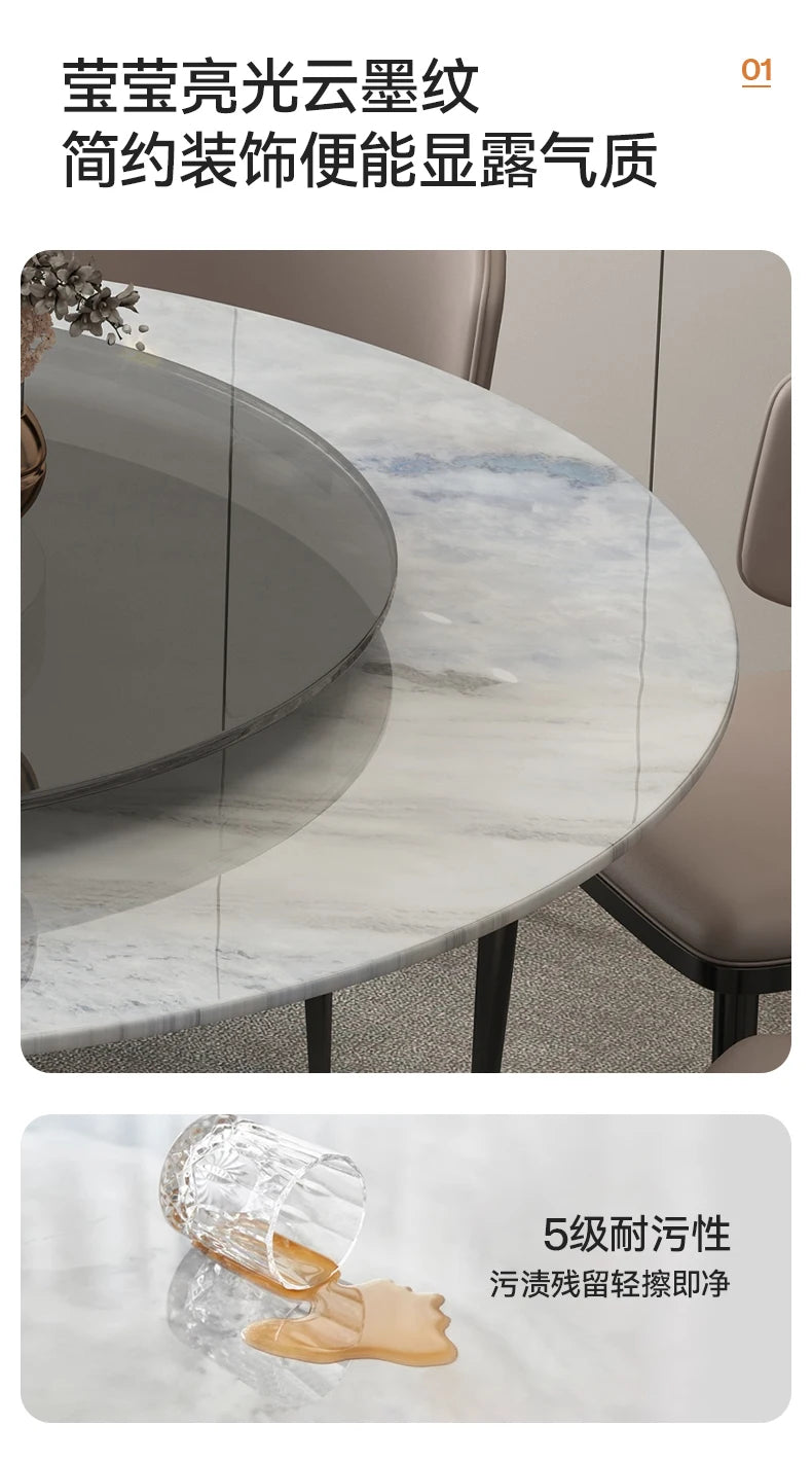 Marble round dining table large apartment living room Italian modern simple turntable restaurant home fashion