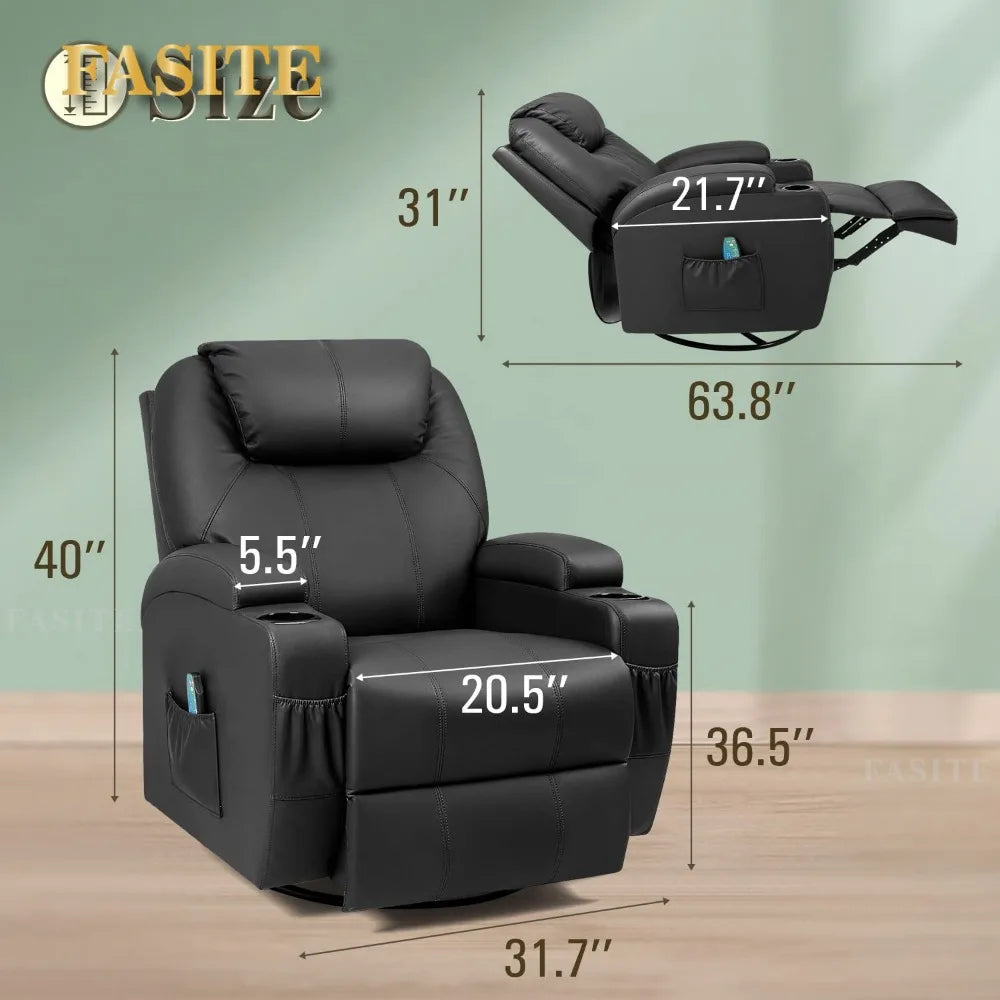 2023 New Swivel Rocker Recliner with Massage and Heating Functions, Sofa Chair with Remote Control and Two Cup Holders