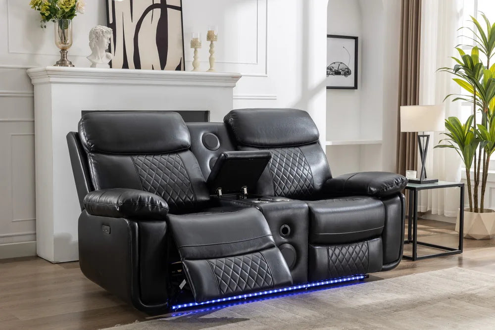 #￥Custom 3+2+1 Seat PU Leather Power Reclining Chair Smart Electrical Recliner Sofa Couch Set with Dropdown Table LED Cup Holder