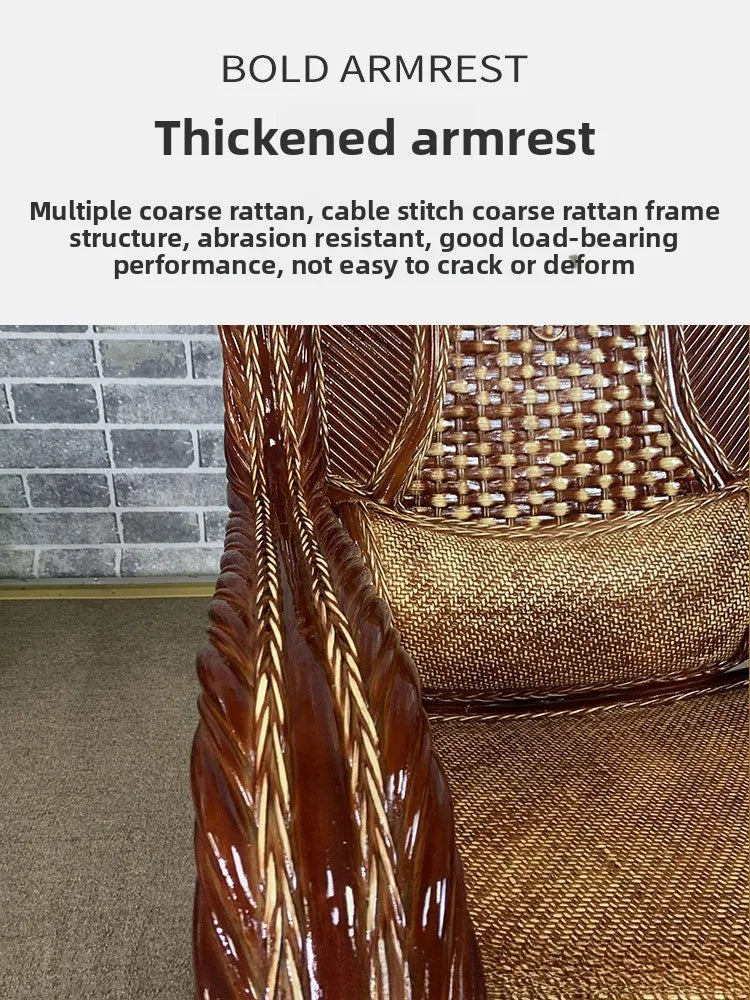 Natural rattan chair, balcony high-end rocking recliner, adult home living room, elderly nap rattan weaving